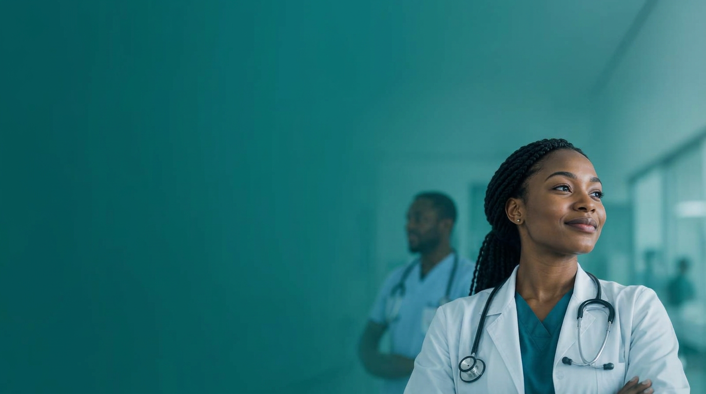 Healthcare practitioner wearing a white coat and stethoscope